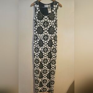 NWOT Vintage Oleg Cassini Black Tie Studded Beaded Floral Gown Size 10